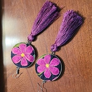 Embroidered Tassel Earrings